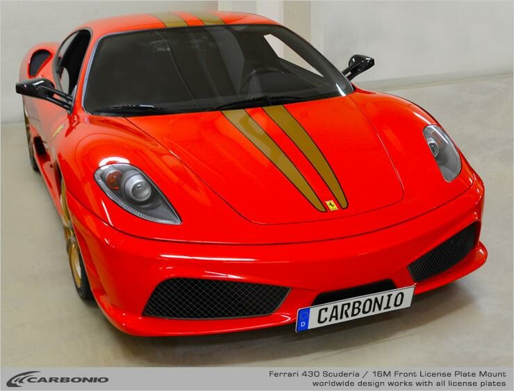 Carbonio Ferrari 430 Scuderia / 16M NO DRILL Front License Plate Mount