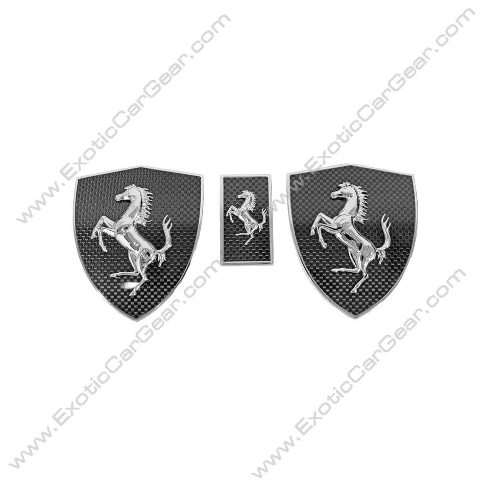 Carbon Fiber Fender Badges 3 Piece Set - Fits Ferrari Models