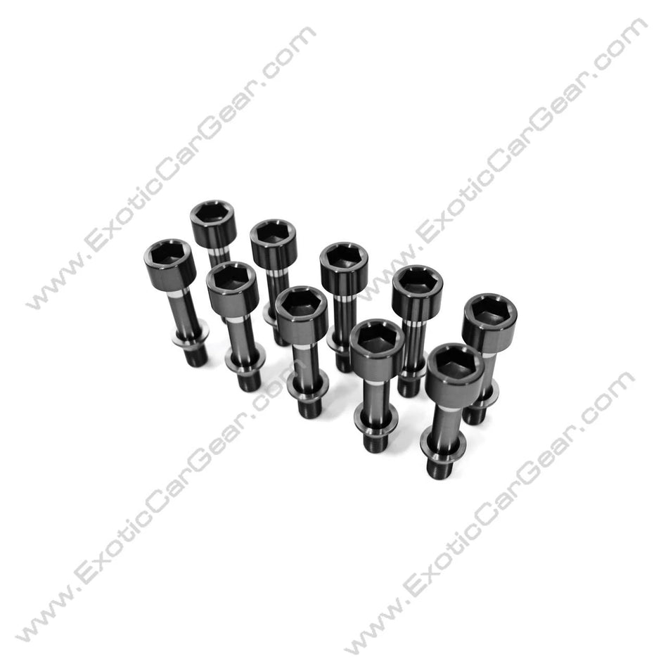 Exotic Car Gear Titanium Wheel Bolts - Fits Ferrari 2 Piece Extended Titanium Wheel Bolts - Black Finish