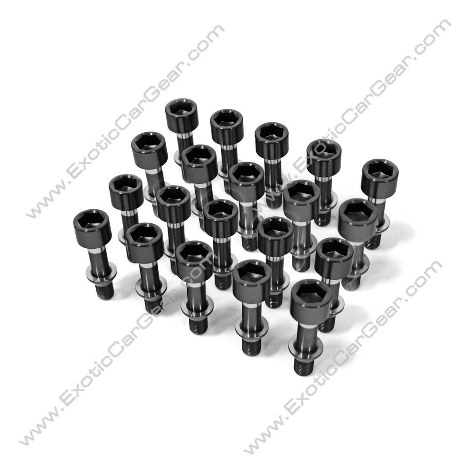 Exotic Car Gear Titanium Wheel Bolts - Fits Ferrari 2 Piece Titanium Wheel Bolt Kit 23 Piece Set- Black Finish