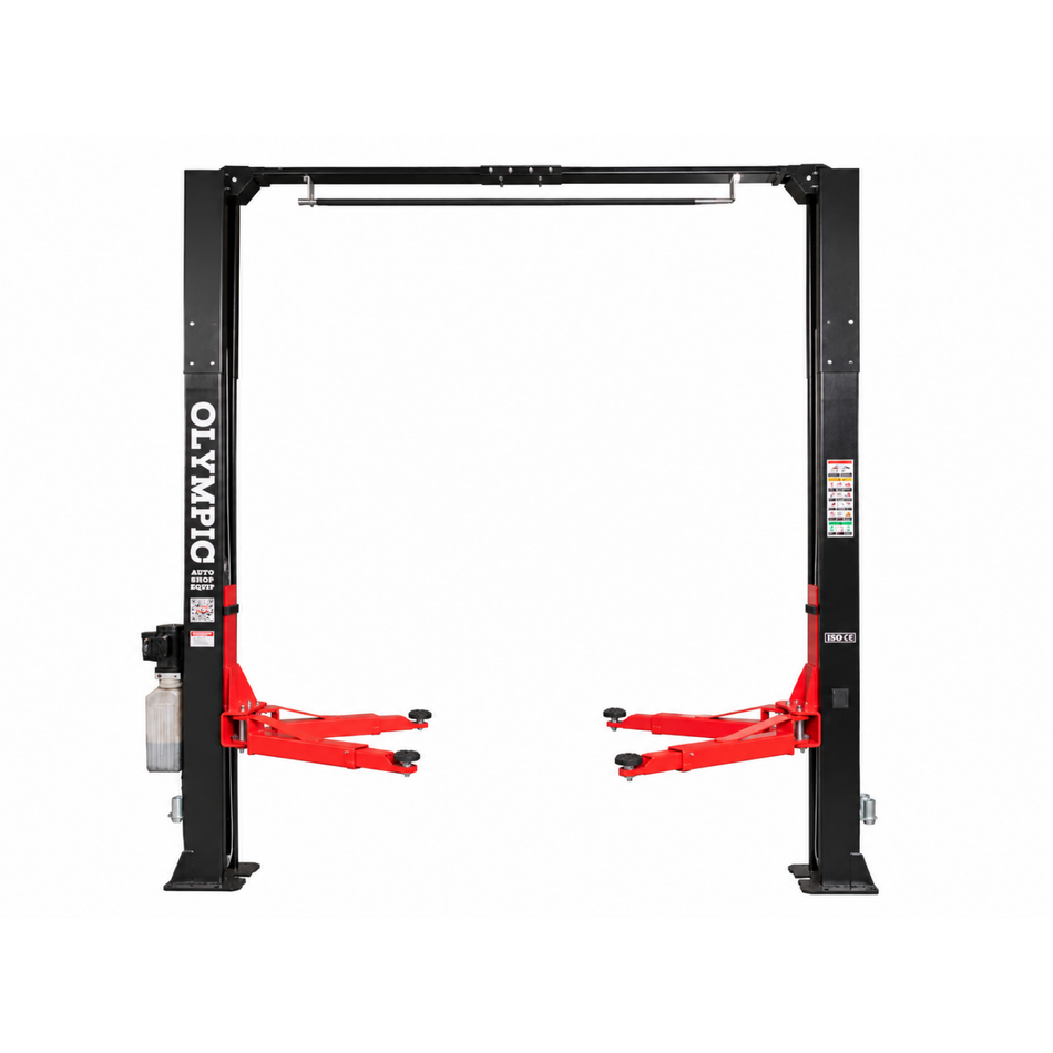 Olympic 2PCF-9 / 2-Post Clear Floor Car Lift – Symmetric Arms, 2-Stage Adapters / 9,000 Lb. Capacity